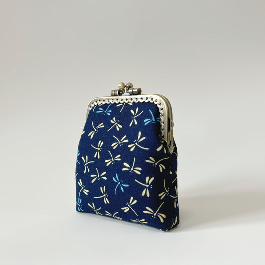 Blue Dragonfly - Handsewn Kiss Lock Fabric Card Purse