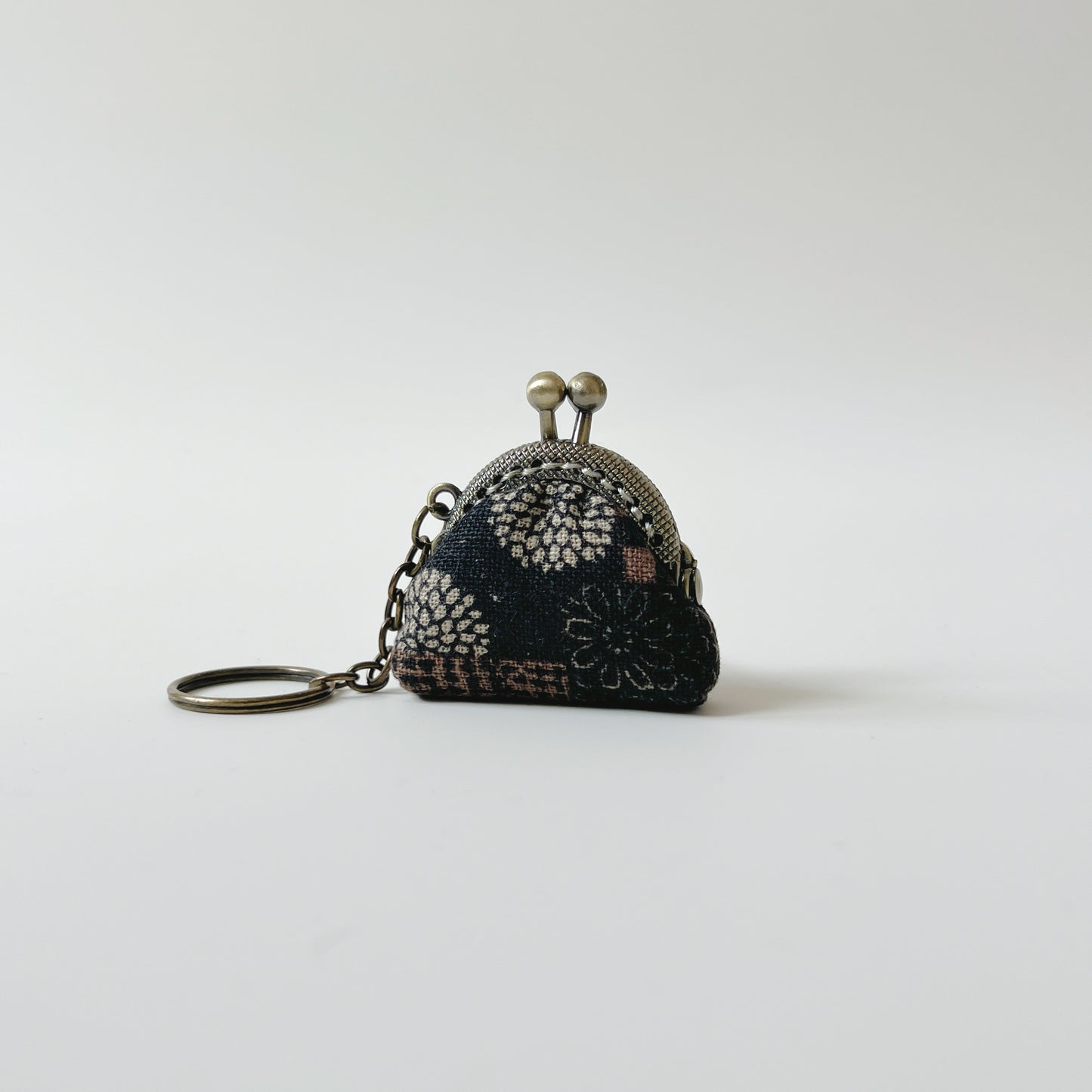 Black and Red Patches - Handsewn Half Round Tiny Kiss Lock Purse Keychain