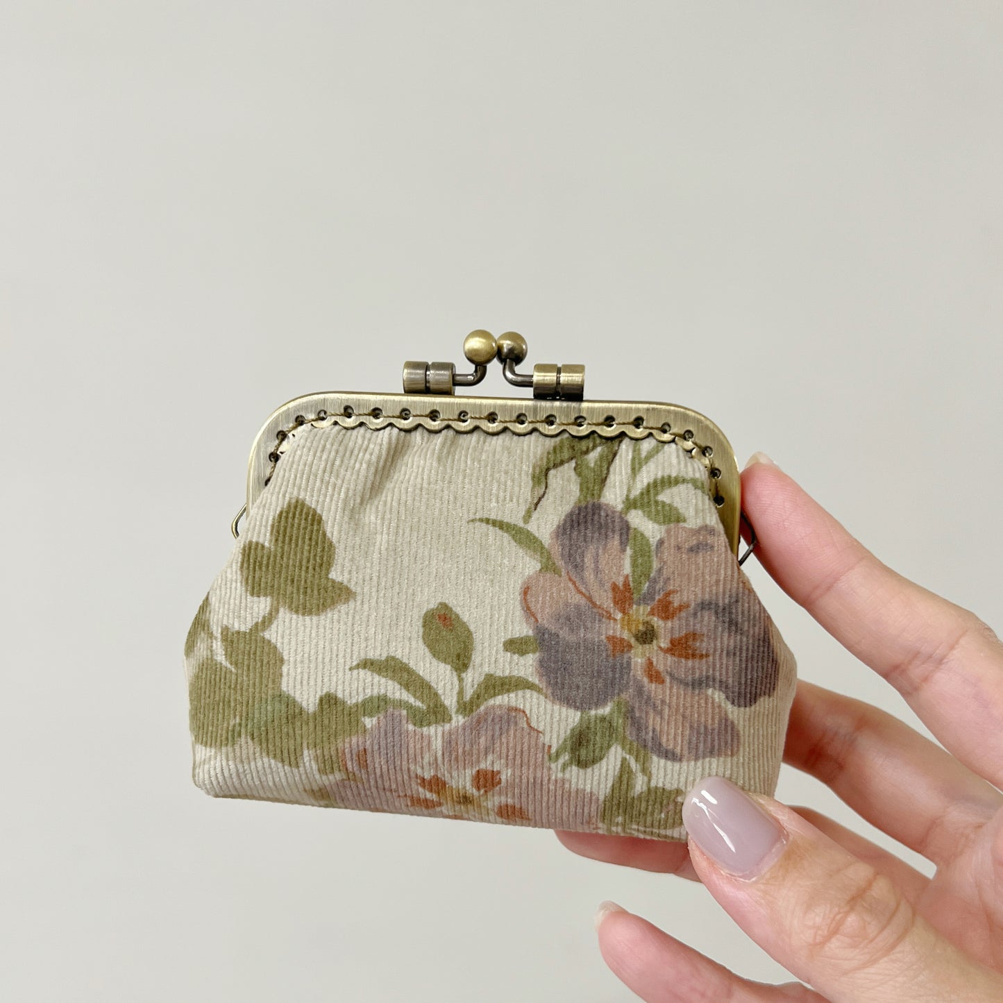 Beige Forest Fabric Kiss Lock Purse - Handmade Accessory Purse