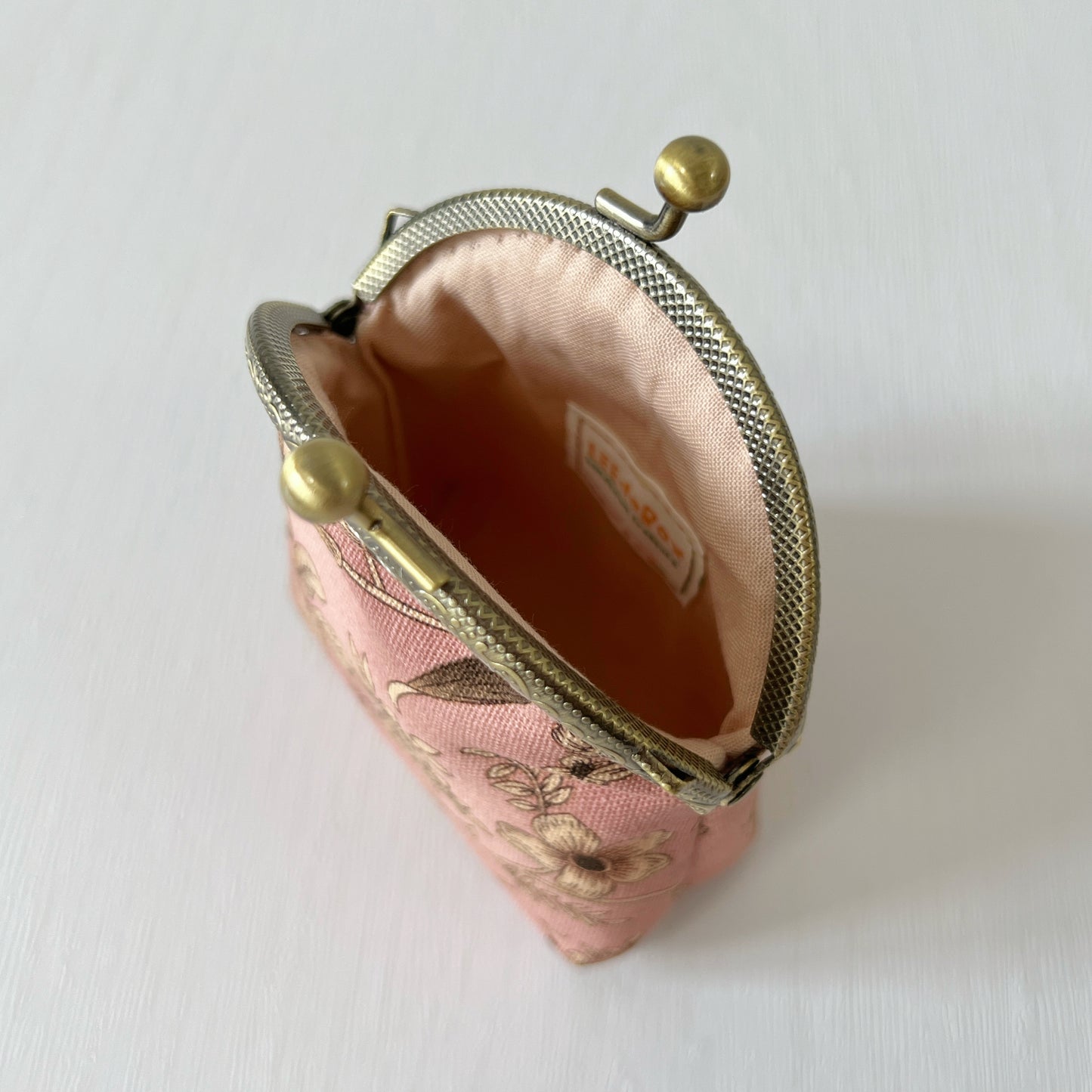 Old Pink Floral Fabric Kiss Lock Purse - Handmade Accessory Pink Fabric Pouch