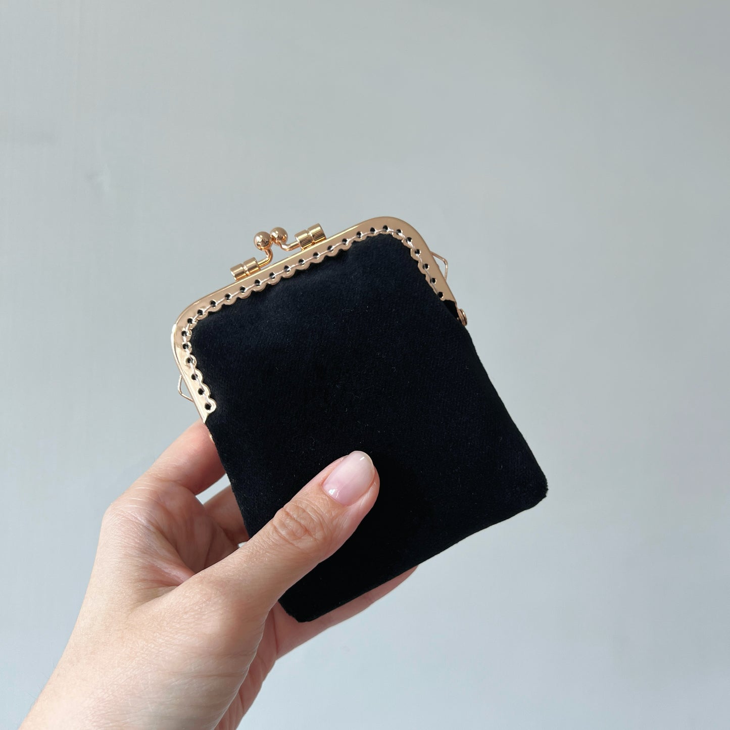 Black Flannel Velvet - Handsewn Kiss Lock Card Purse