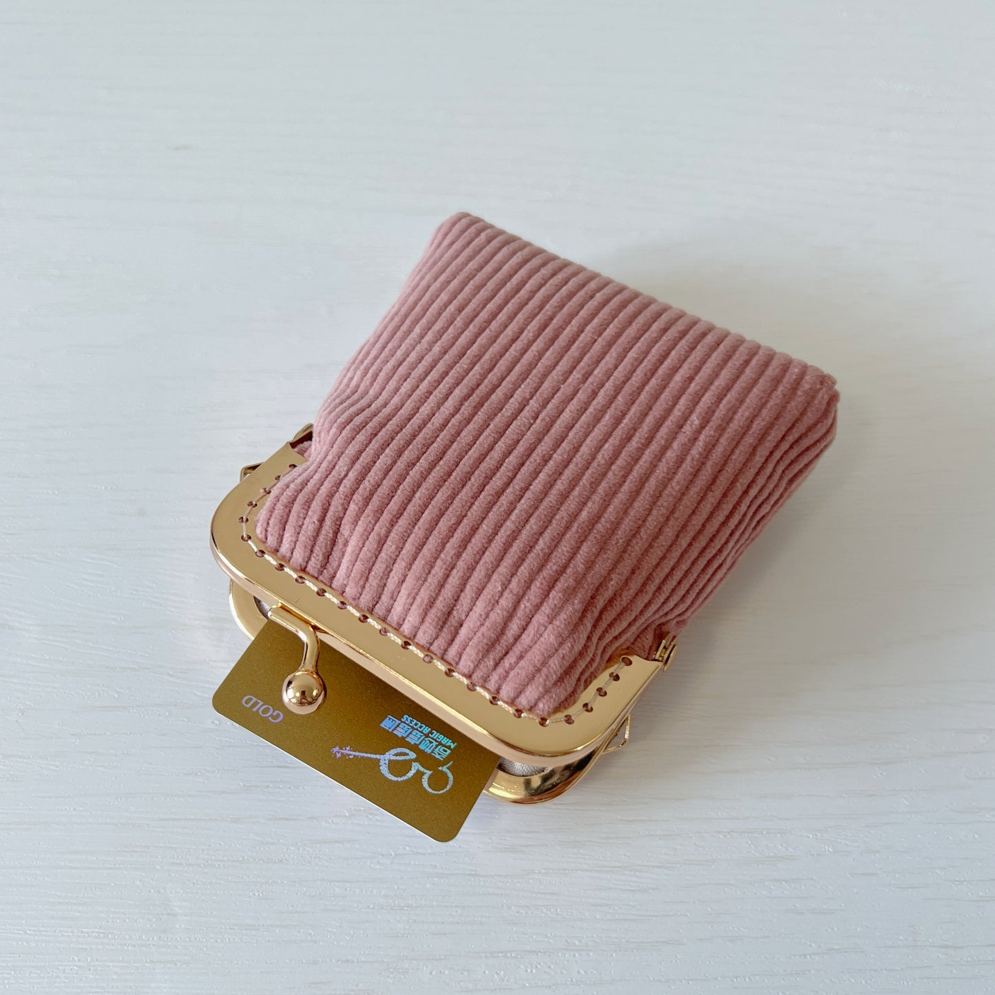 Pink Corduroy Card Purse - Handsewn Kiss Lock Purse