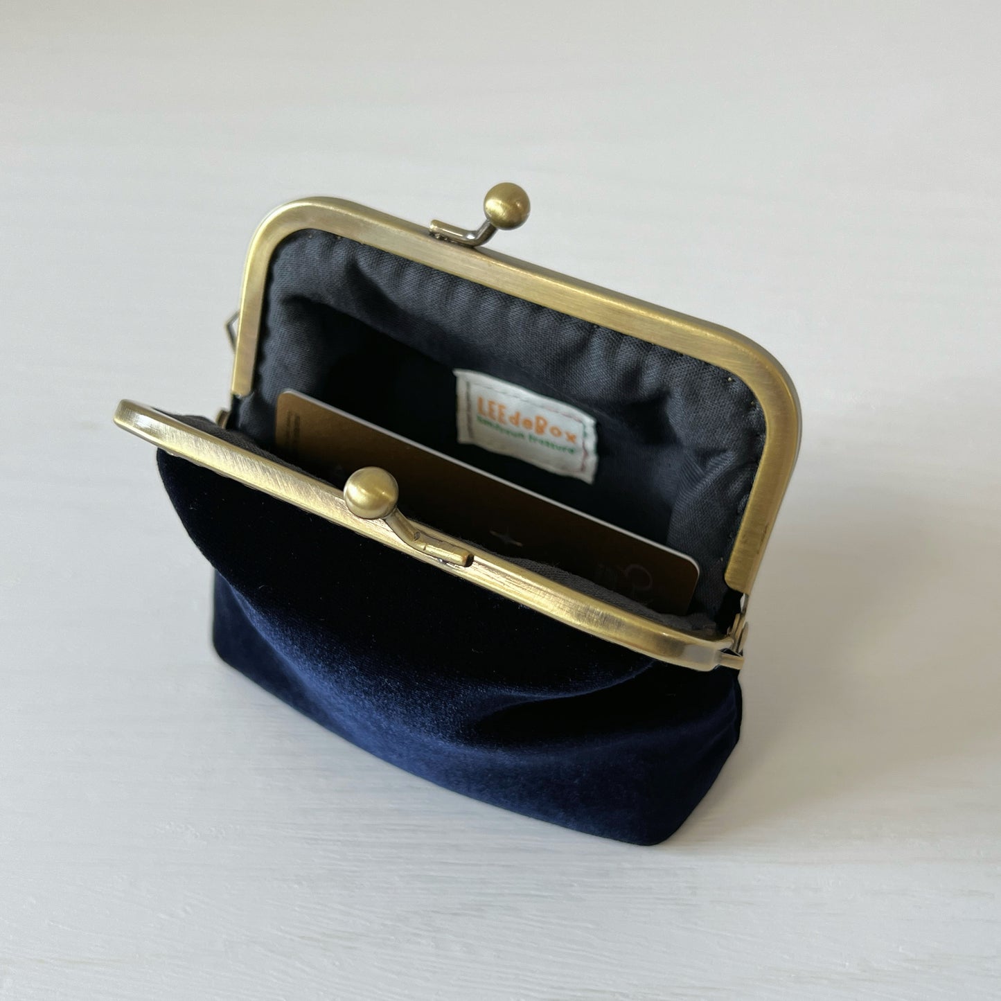 Deep Blue Flannel Velvet Card Purse - Handsewn Kiss Lock Purse