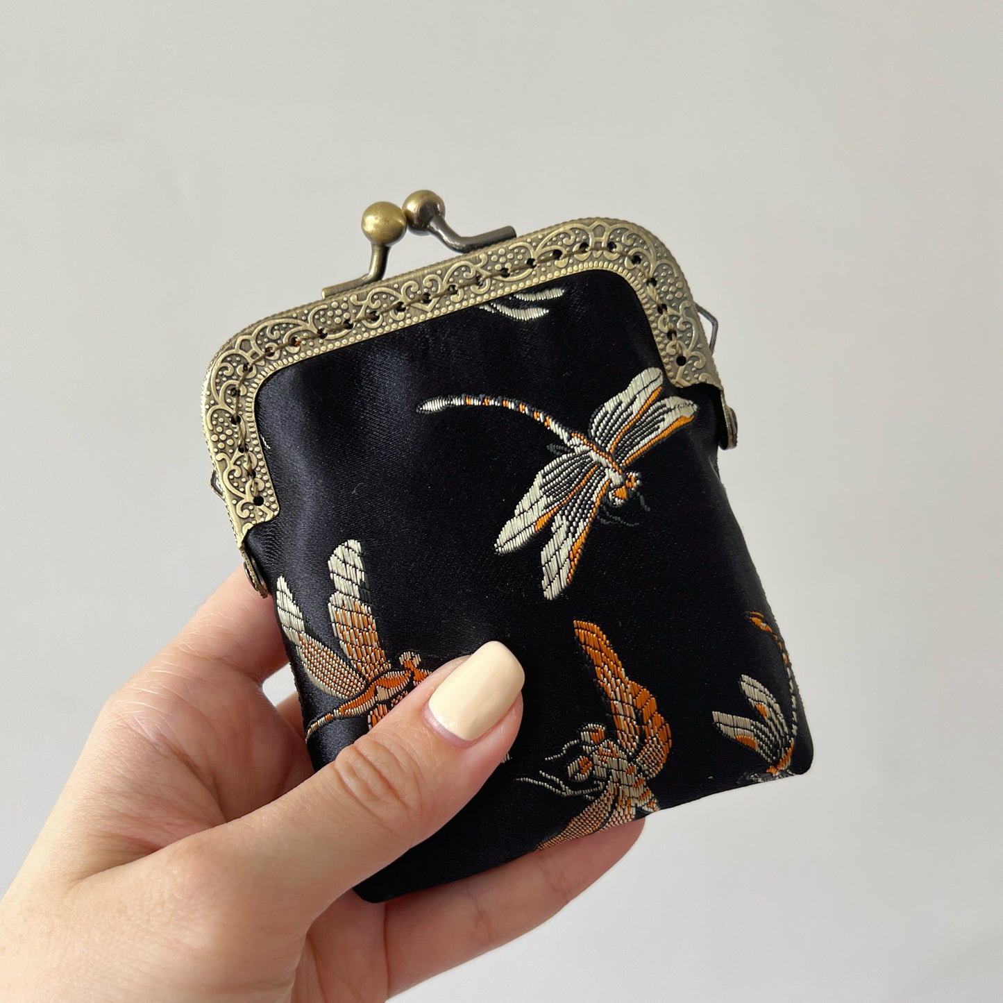 Black Dragonfly - Handmade Kiss Lock Card Purse