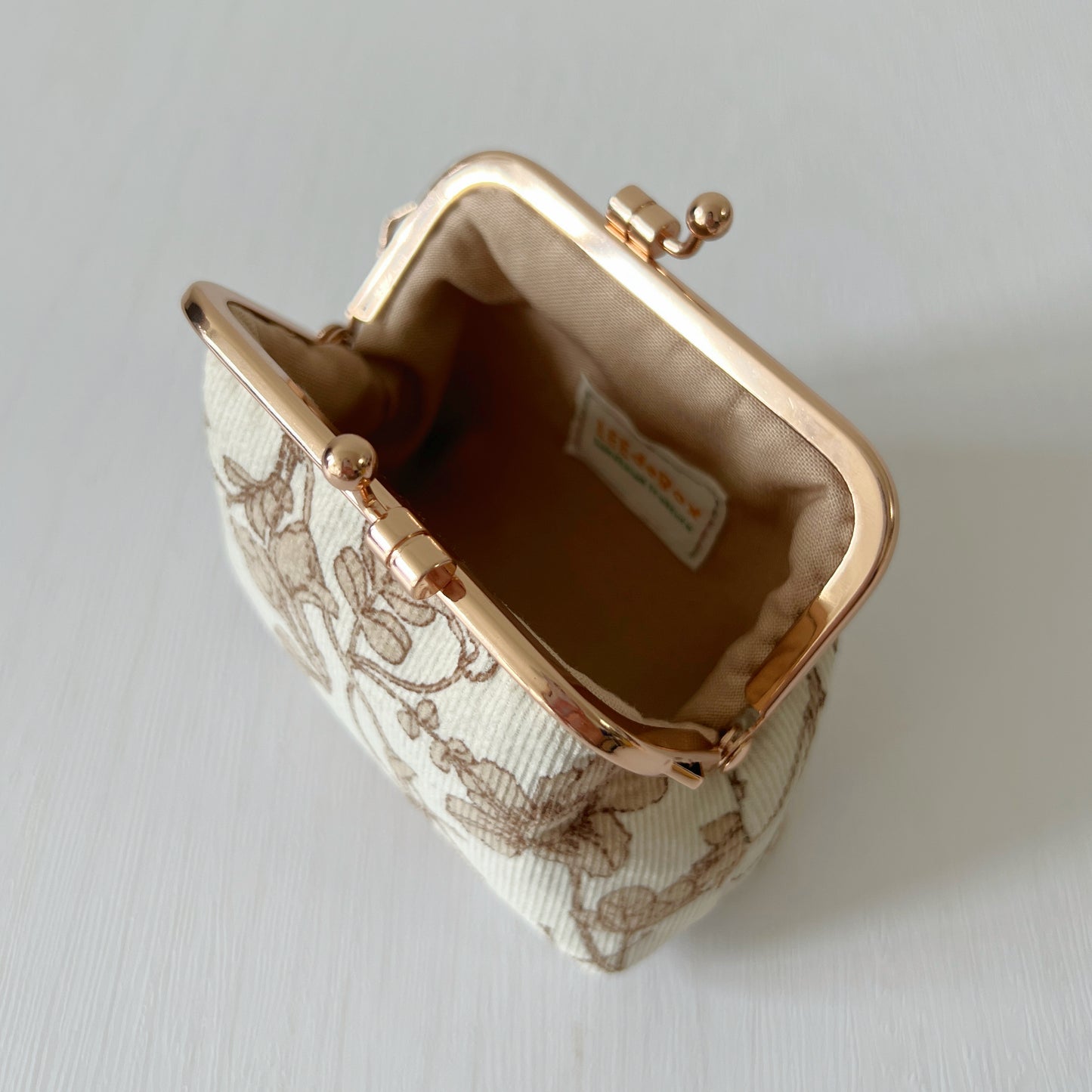 Beige Cream Floral Fabric Kiss Lock Purse - Handmade Accessory Purse