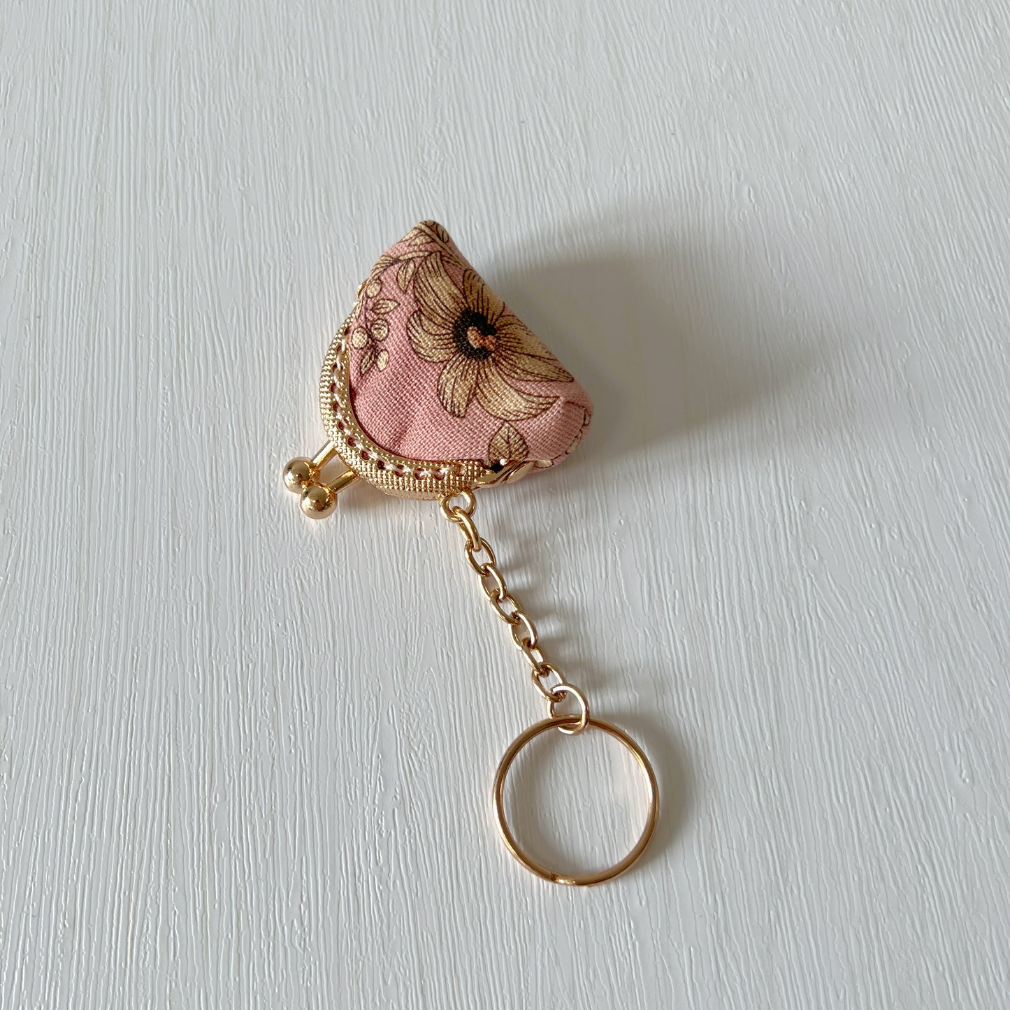 Pink Old Garden - Handsewn Half Round Tiny Kiss Lock Purse Keychain