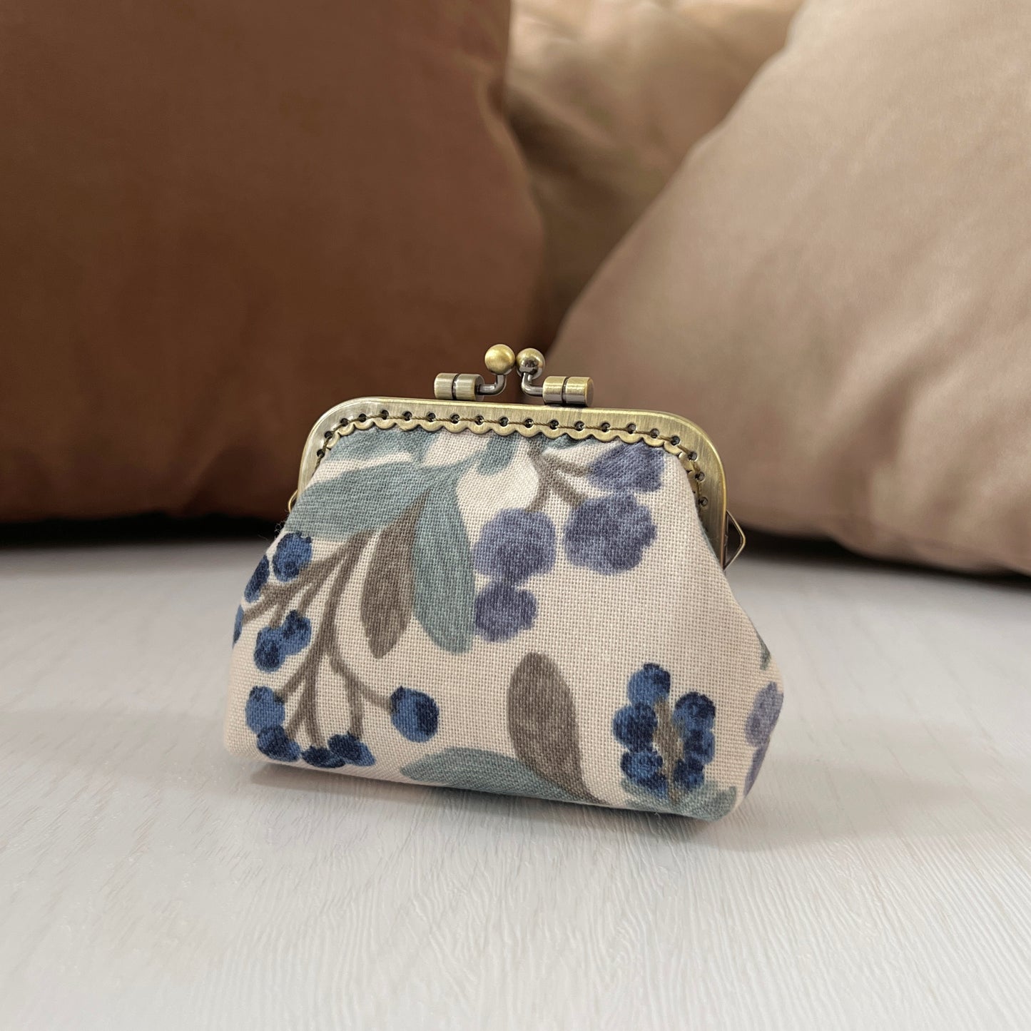 Blueberries Fabric Kiss Lock Purse - Handmade Accessory Pouch
