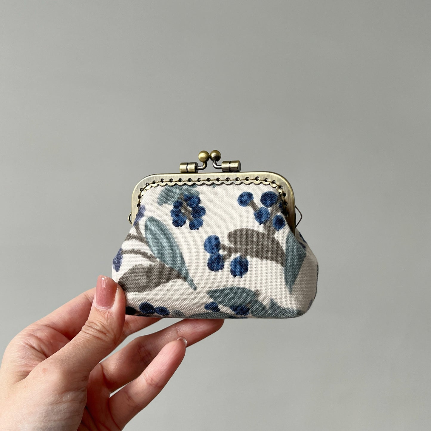 Blueberries Fabric Kiss Lock Purse - Handmade Accessory Pouch