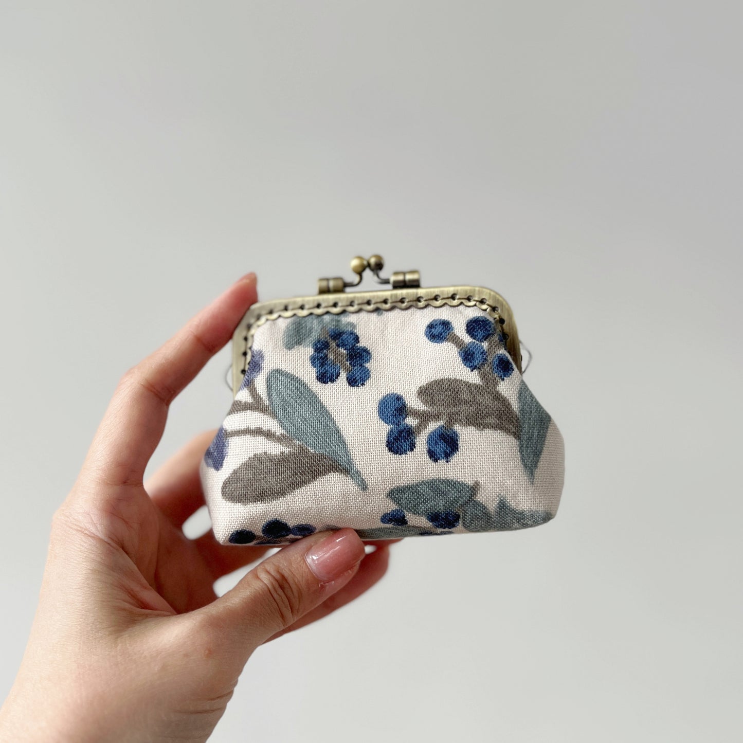 Blueberries Fabric Kiss Lock Purse - Handmade Accessory Pouch
