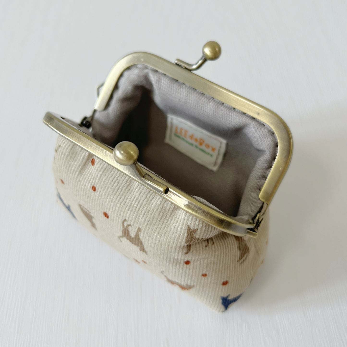 Beige Cats Corduroy Fabric Kiss Lock Purse - Handmade Accessory Purse
