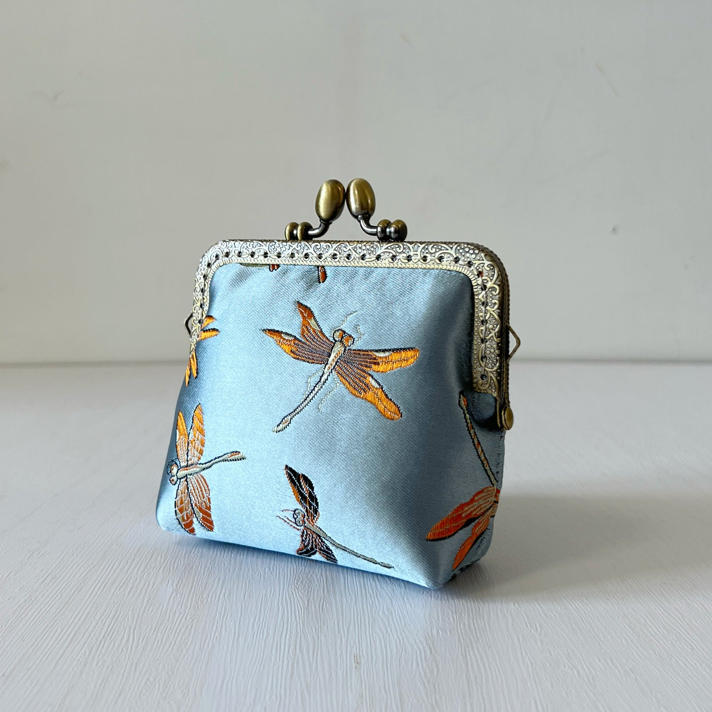 Baby Blue Dragonfly - Handmade Kiss Lock Card Purse