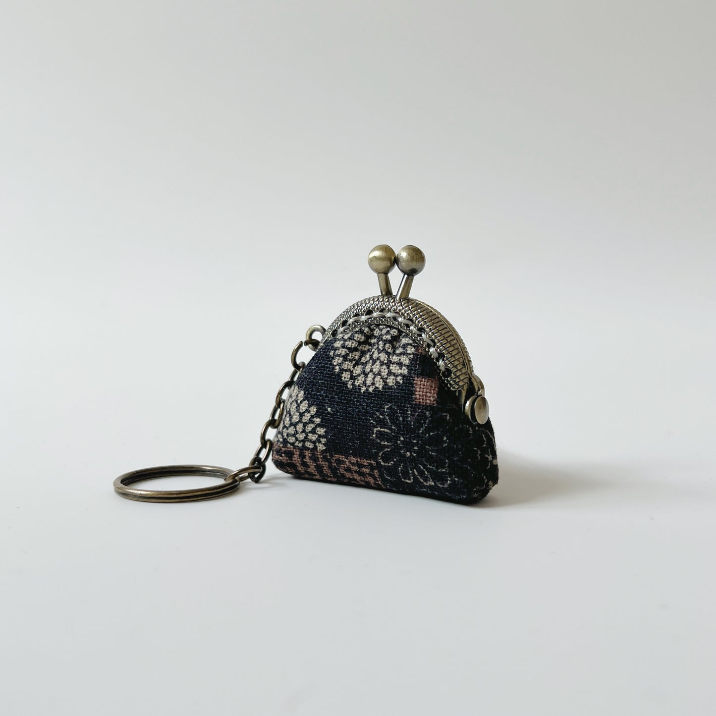 Black and Red Patches - Handsewn Half Round Tiny Kiss Lock Purse Keychain