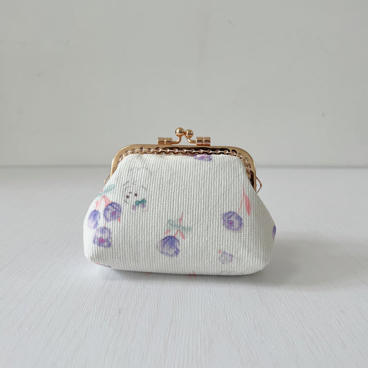 White Bunny Corduroy Fabric Kiss Lock Purse - Handmade Accessory Purse