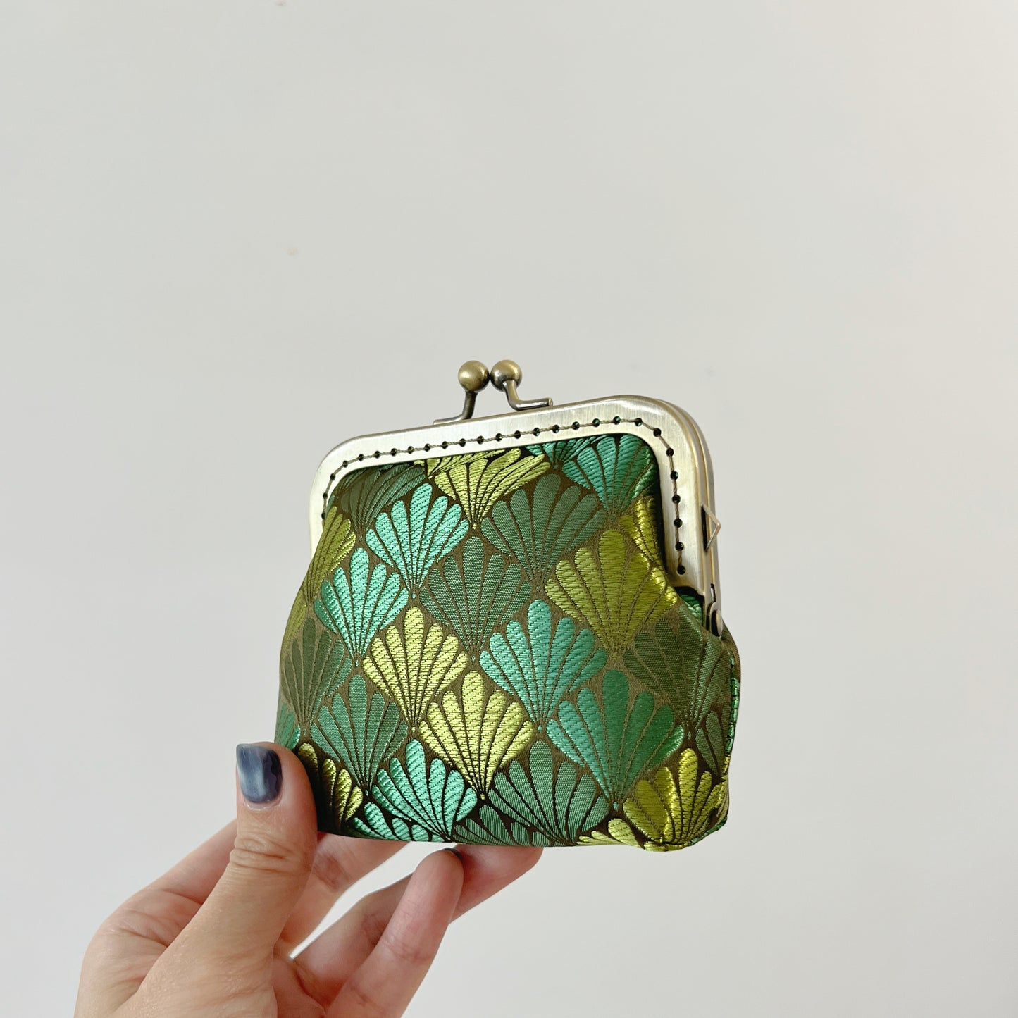 Vintage Green Shell Mermaid - Handmade Kiss Lock Card Purse