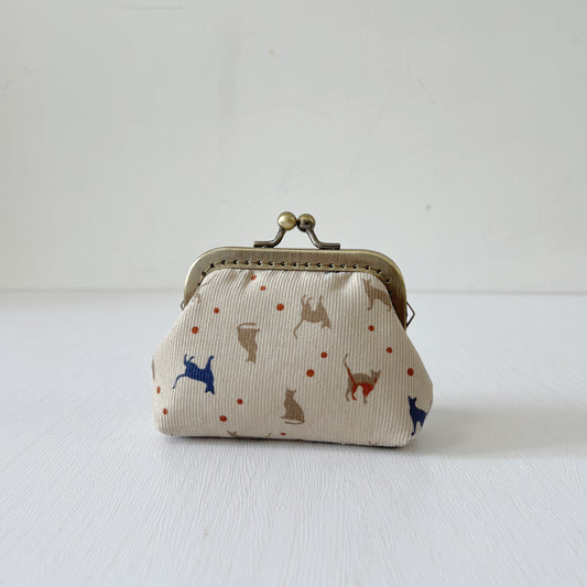 Beige Cats Corduroy Fabric Kiss Lock Purse - Handmade Accessory Purse