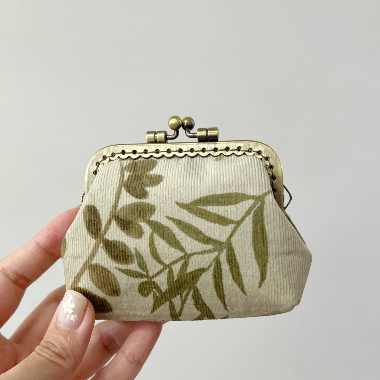 Beige Forest Fabric Kiss Lock Purse - Handmade Accessory Purse
