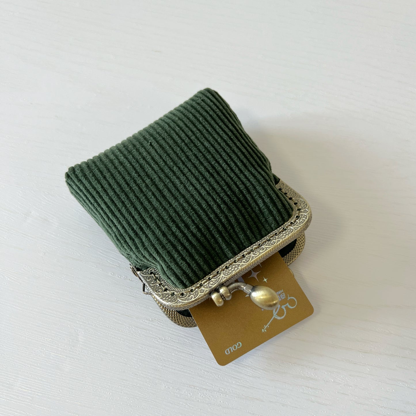 Green Corduroy Card Purse - Handsewn Kiss Lock Purse