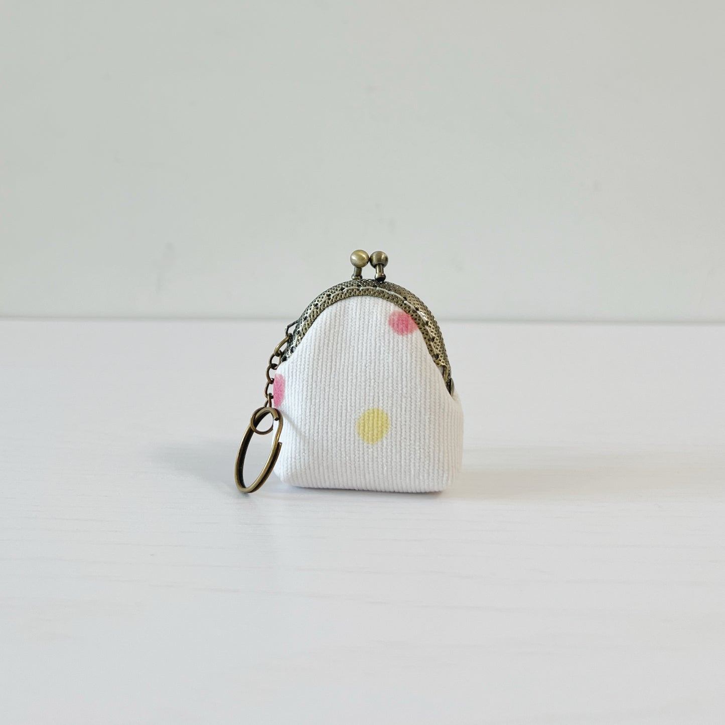 Pastel Polka Dots - Handsewn Half Round Tiny Kiss Lock Purse Keychain