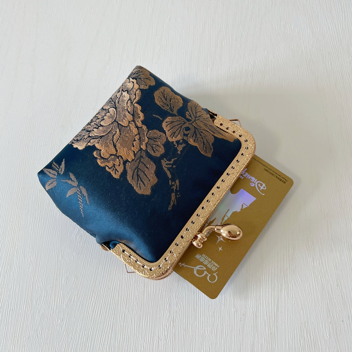 Vintage Brocade Oriental Floral - Handsewn Kiss Lock Card Purse