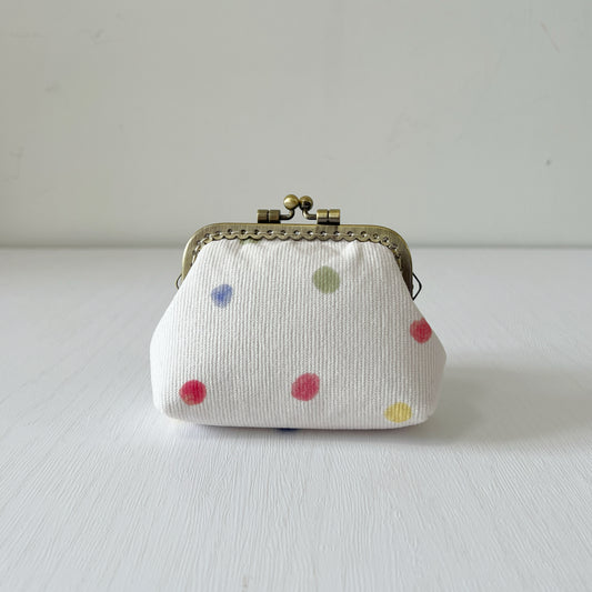 White Colour Dots Corduroy Fabric Kiss Lock Purse - Handmade Accessory Purse