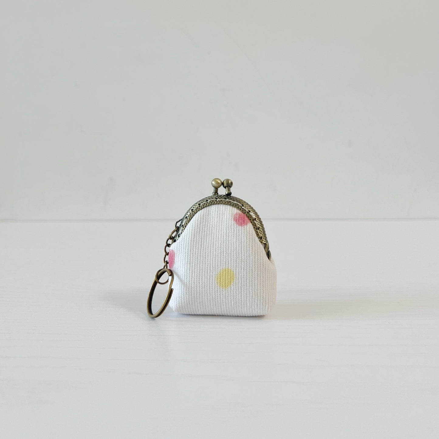Pastel Polka Dots - Handsewn Half Round Tiny Kiss Lock Purse Keychain