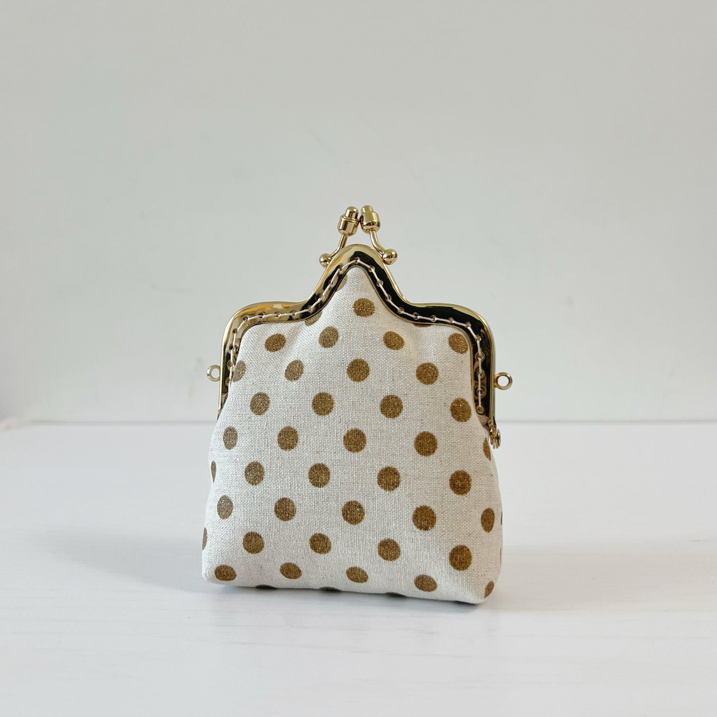 Gold Polka Dots - Handmade Kiss Lock Crossbody Small Purse