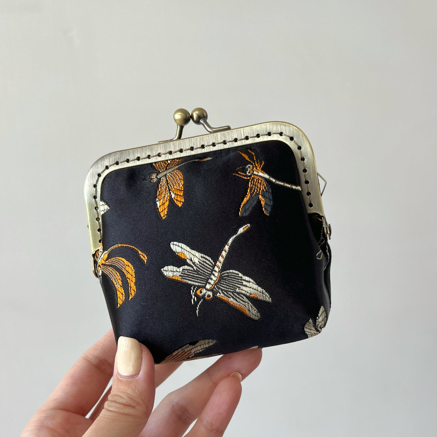 Black Dragonfly - Handsewn Kiss Lock Card Purse