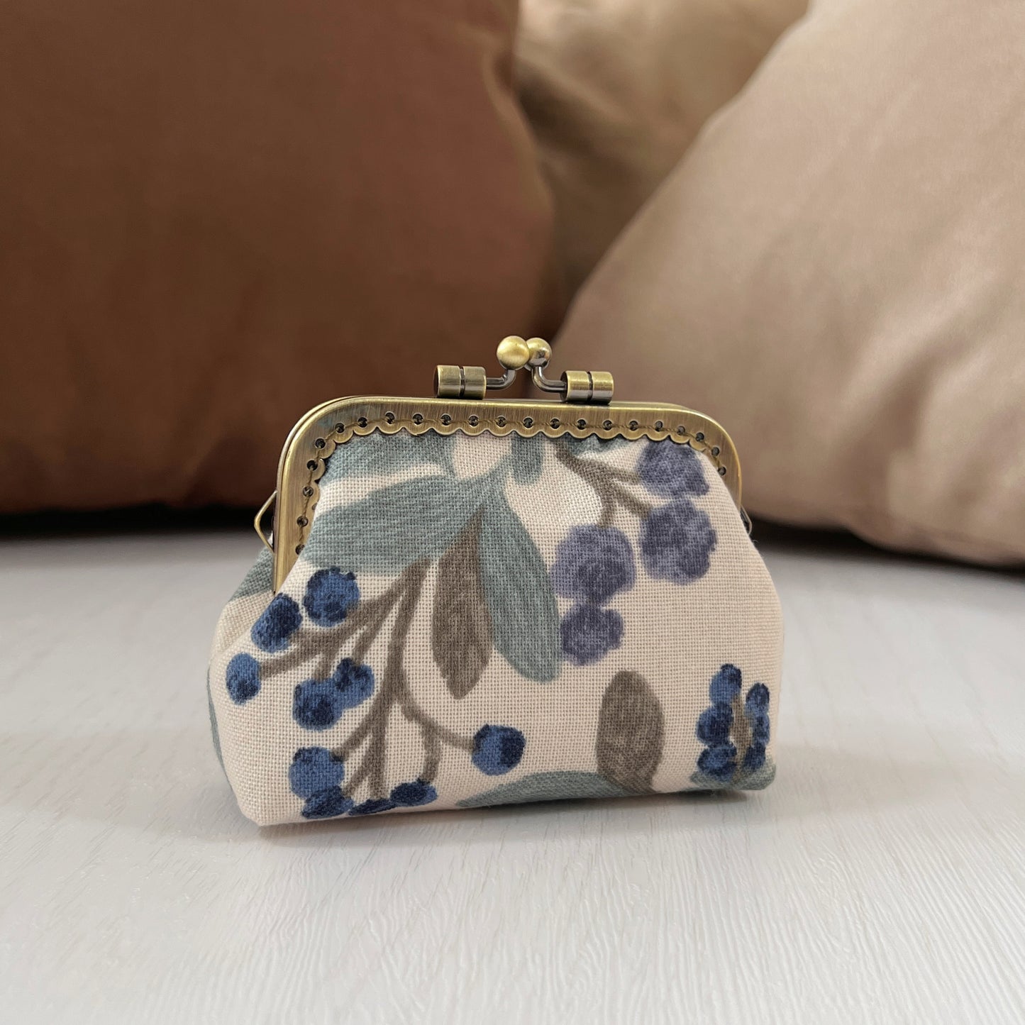 Blueberries Fabric Kiss Lock Purse - Handmade Accessory Pouch