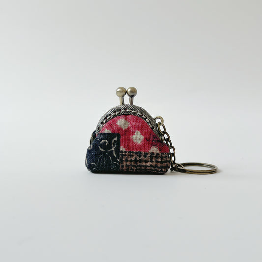 Black and Red Patches - Handsewn Half Round Tiny Kiss Lock Purse Keychain