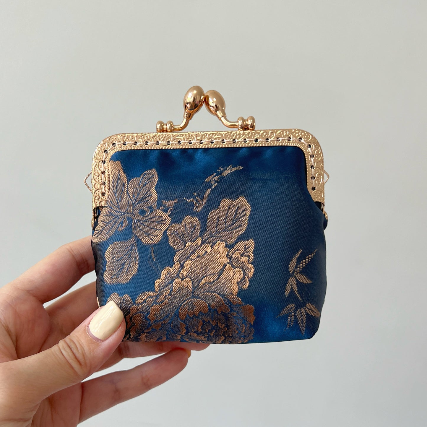 Vintage Brocade Oriental Floral - Handsewn Kiss Lock Card Purse