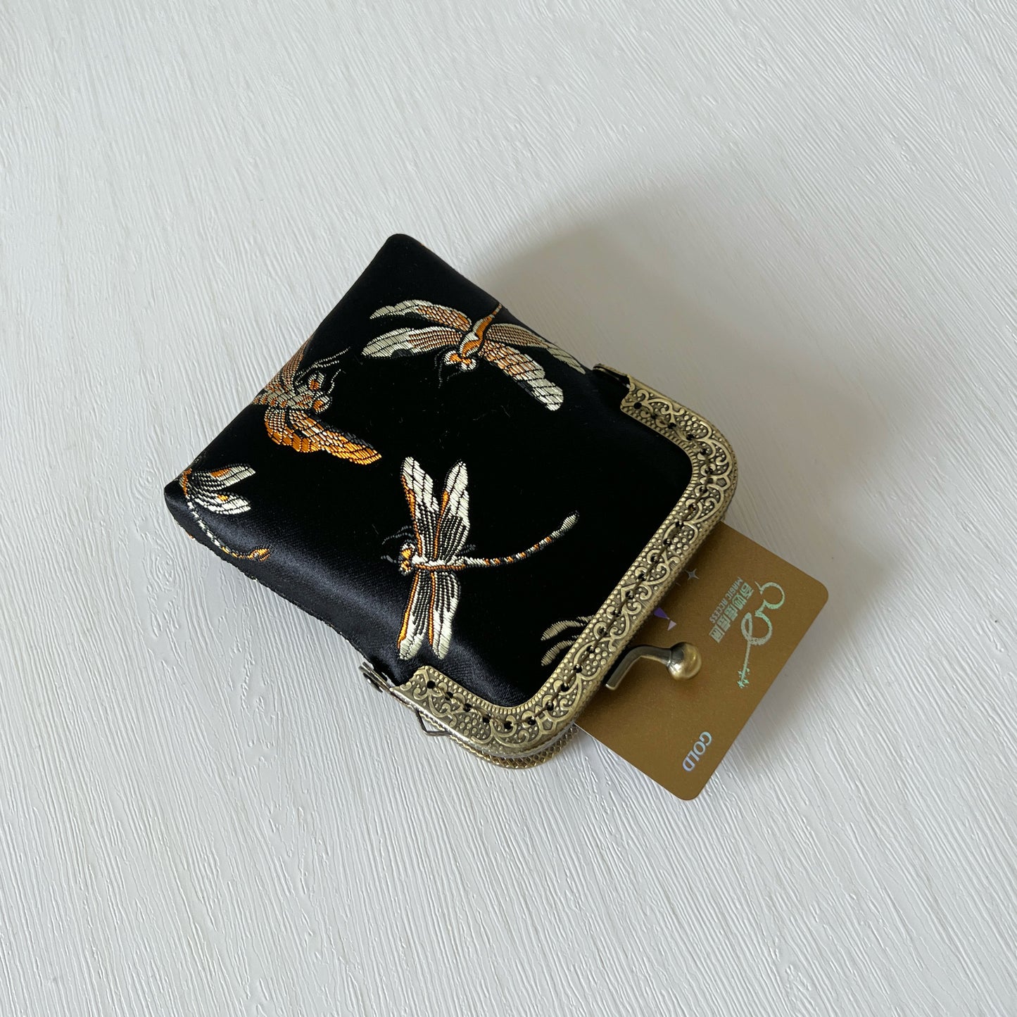 Black Dragonfly - Handmade Kiss Lock Card Purse