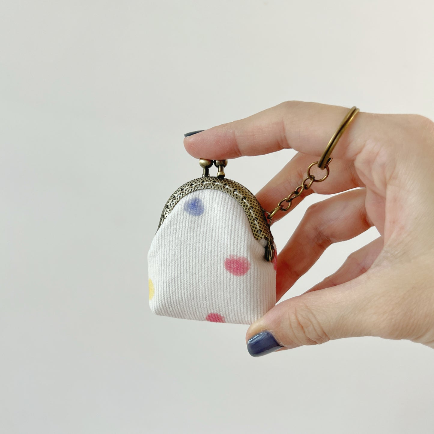 Pastel Polka Dots - Handsewn Half Round Tiny Kiss Lock Purse Keychain