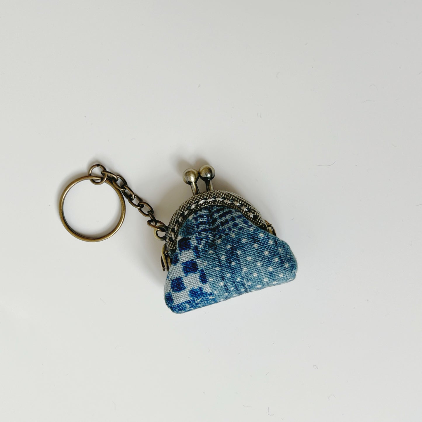 Blue Patches - Handsewn Half Round Tiny Kiss Lock Purse Keychain