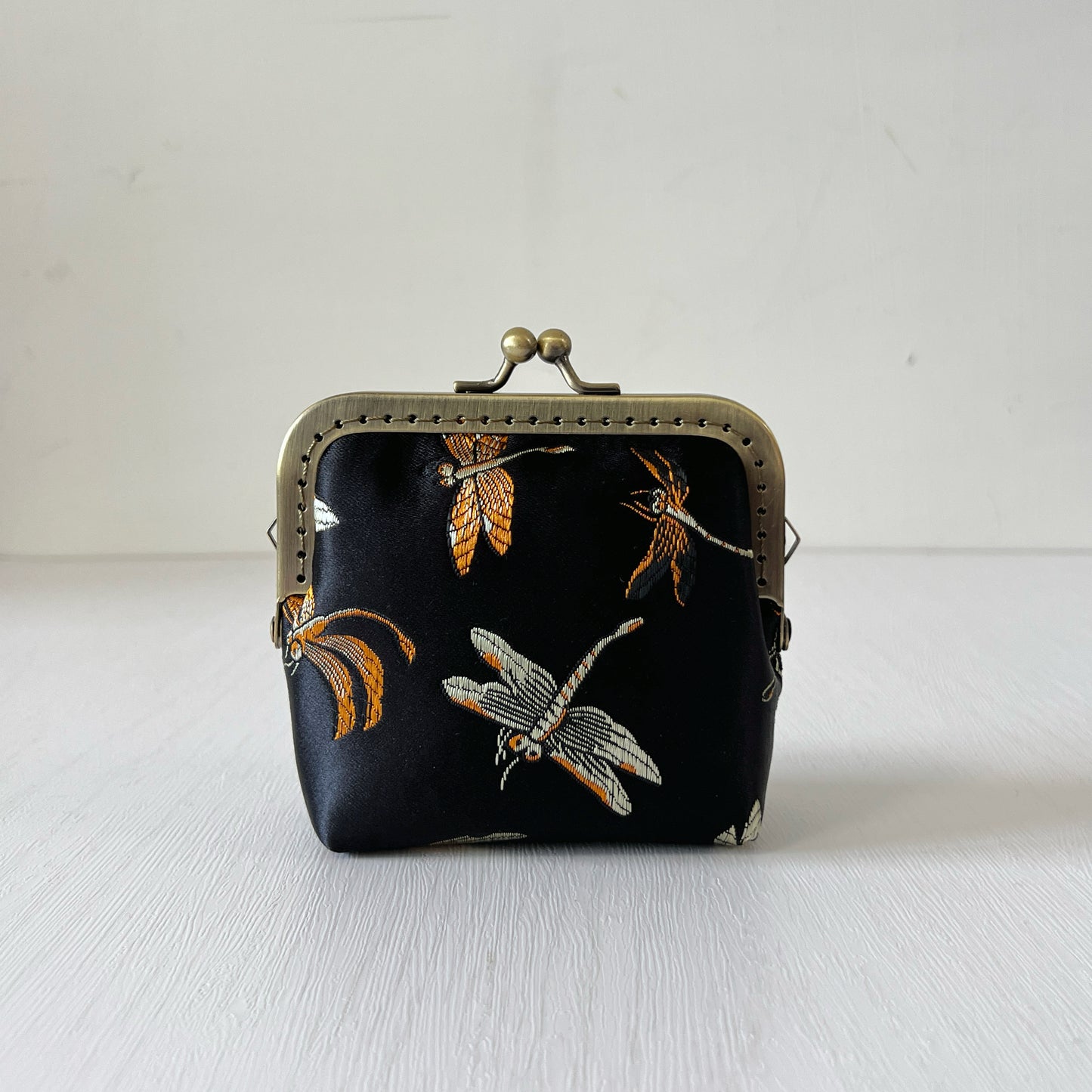 Black Dragonfly - Handsewn Kiss Lock Card Purse