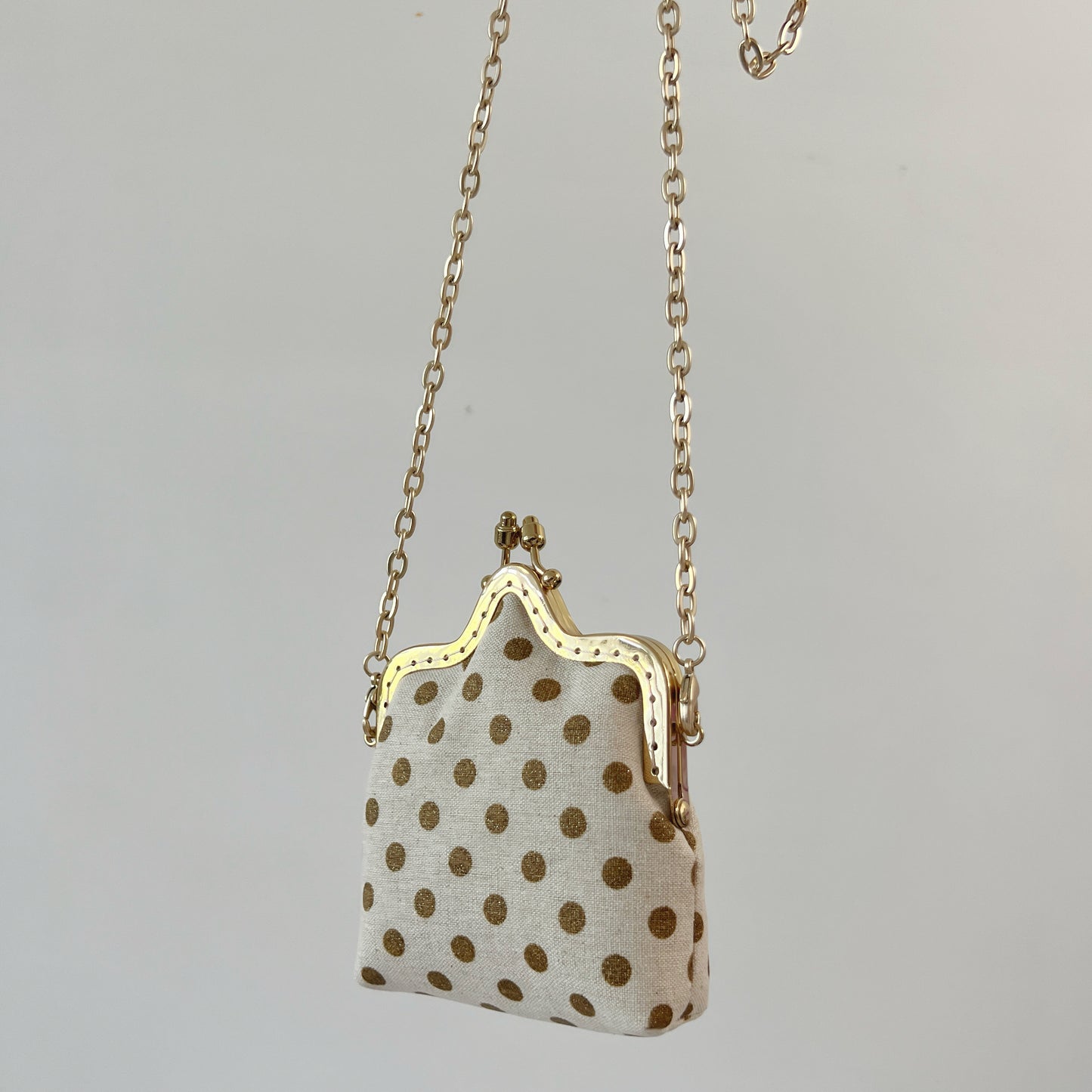 Gold Polka Dots - Handmade Kiss Lock Crossbody Small Purse