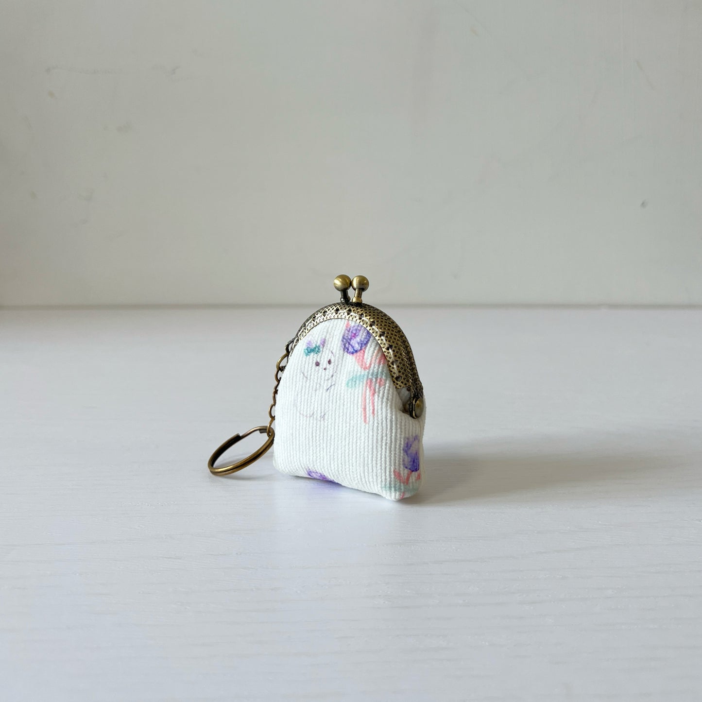 White Bunny - Handsewn Half Round Tiny Kiss Lock Purse Keychain