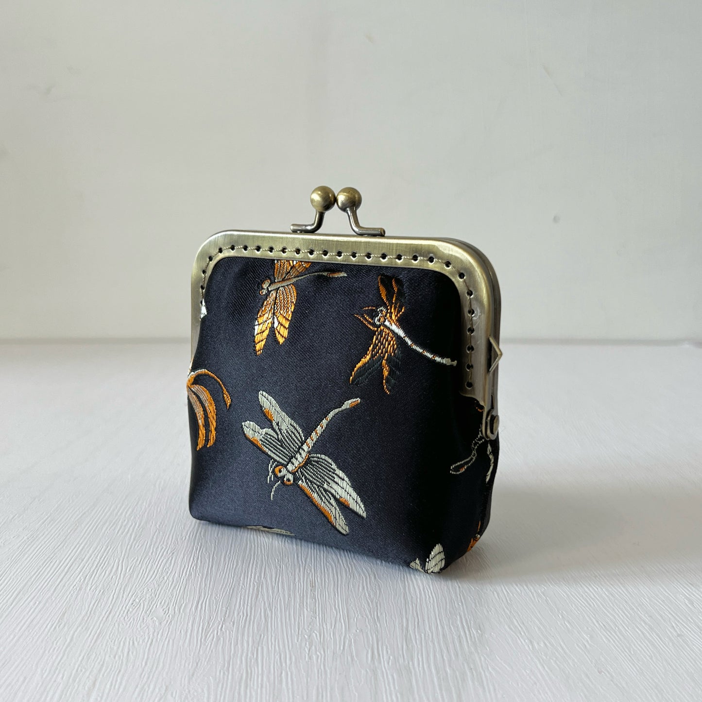 Black Dragonfly - Handsewn Kiss Lock Card Purse