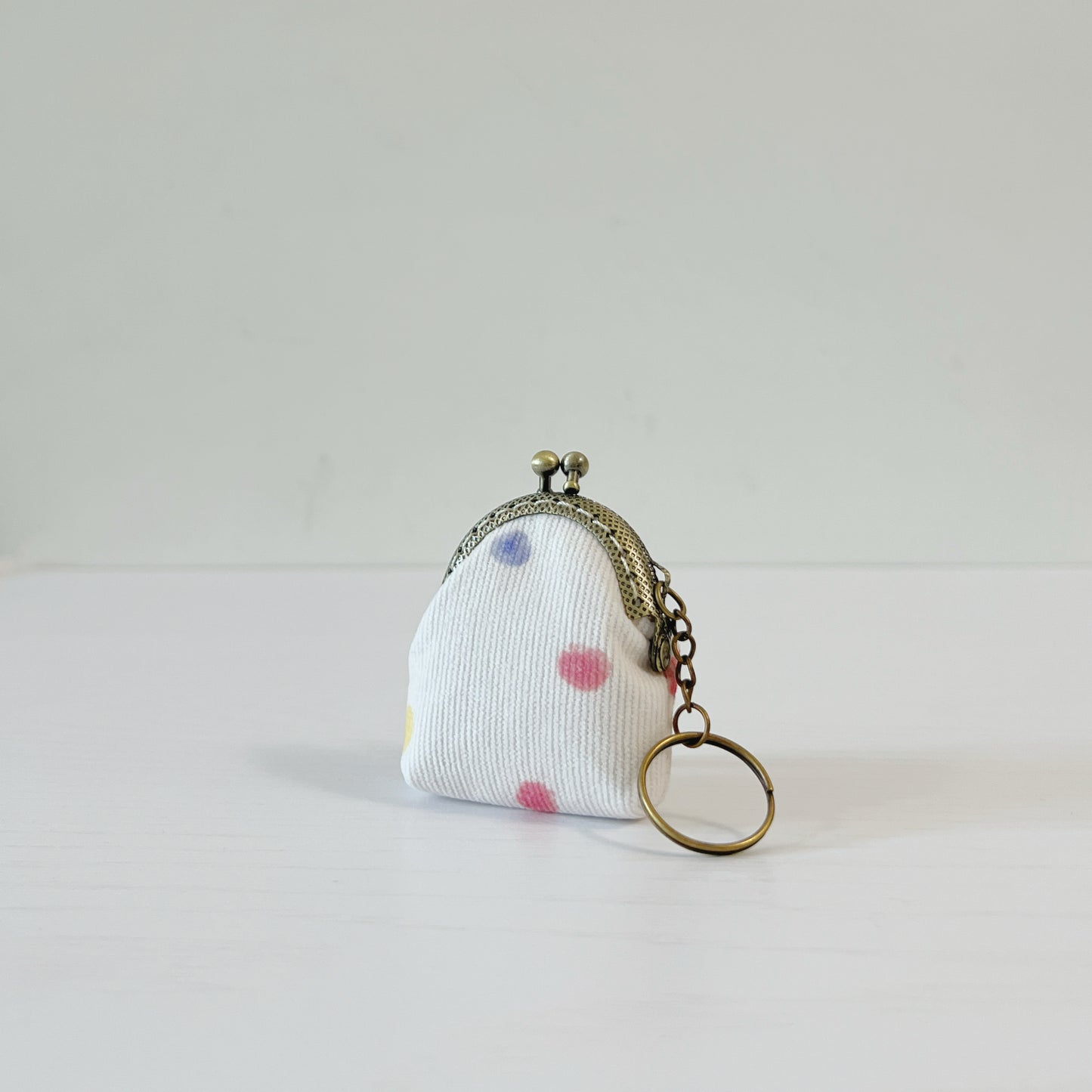 Pastel Polka Dots - Handsewn Half Round Tiny Kiss Lock Purse Keychain