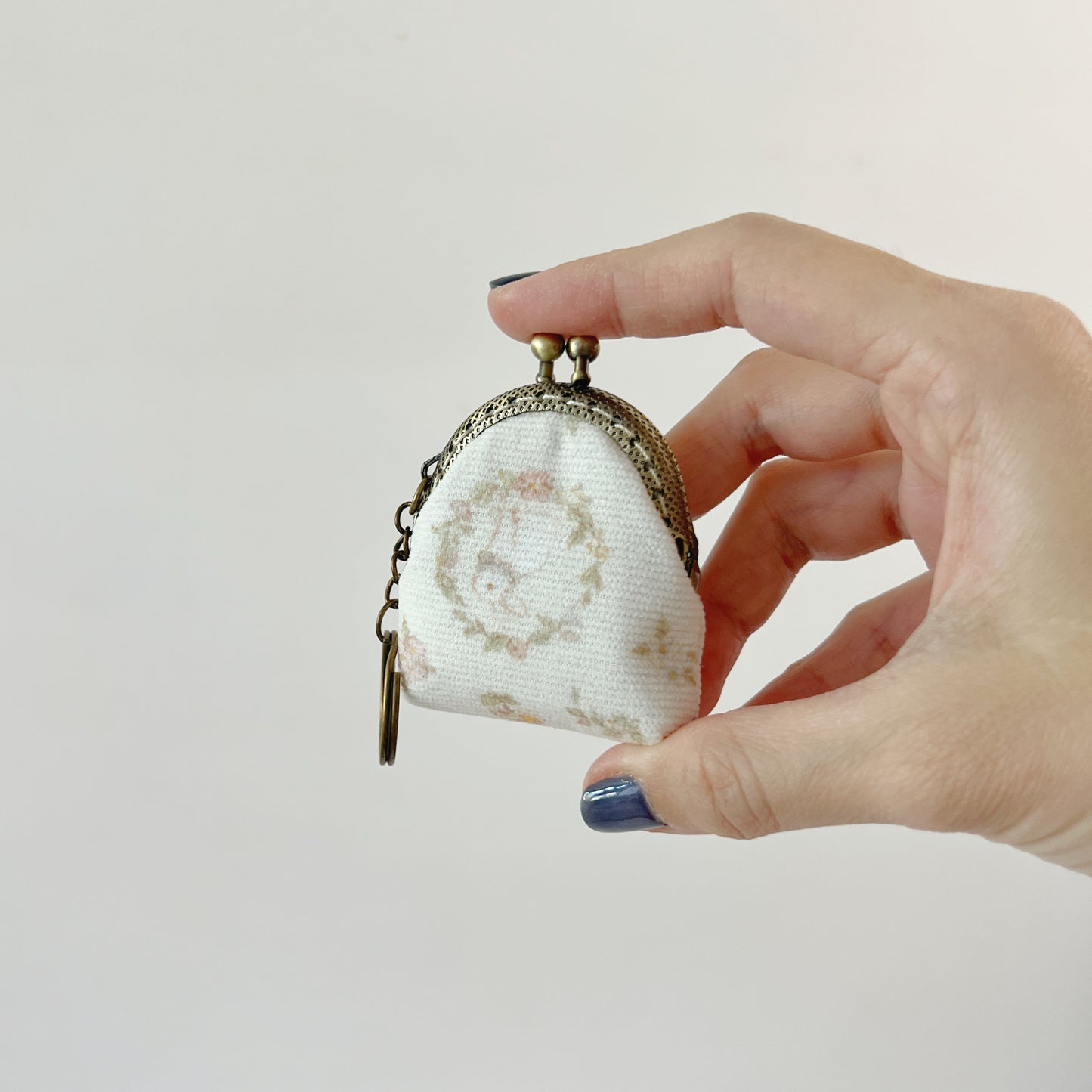 Vintage Garden Bunny - Handsewn Half Round Tiny Kiss Lock Purse Keychain