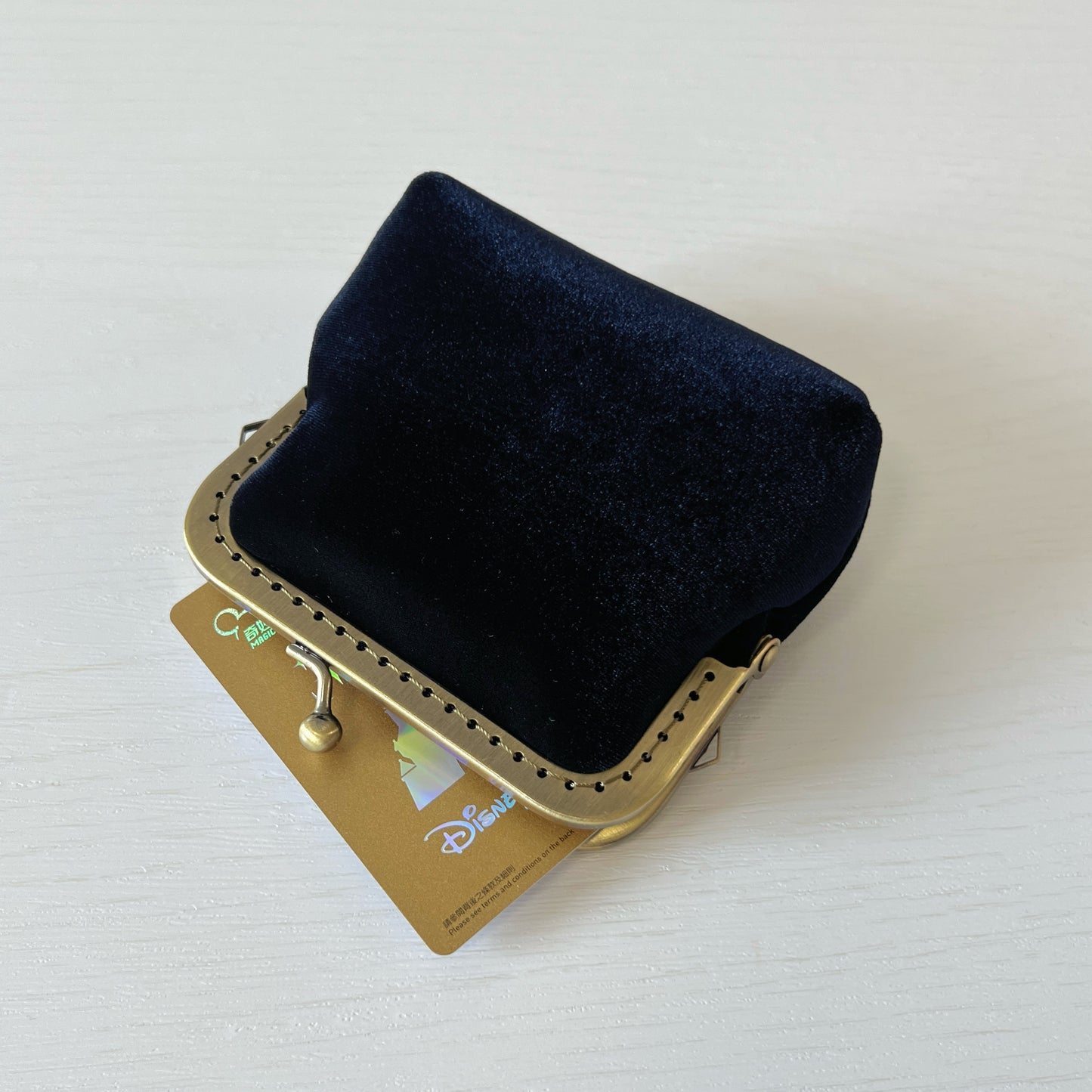 Deep Blue Flannel Velvet Card Purse - Handsewn Kiss Lock Purse