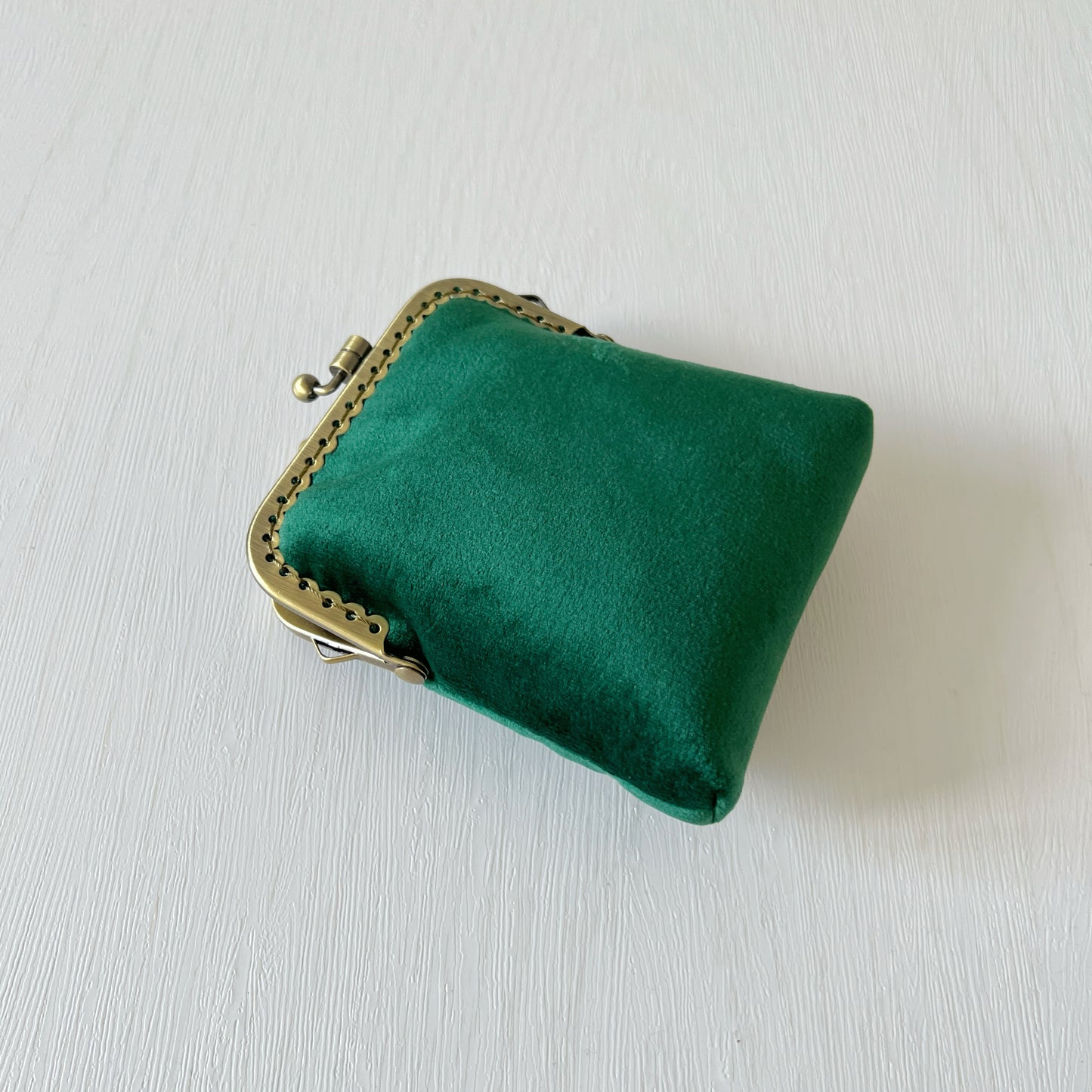 Green Flannel Velvet - Handmade Kiss Lock Card Purse