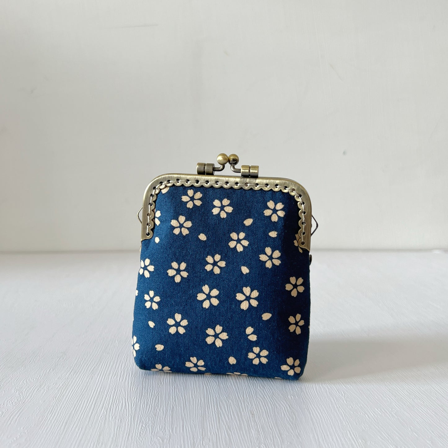 Blue Cherry Blossom - Handsewn Kiss Lock Fabric Purse - Cotton