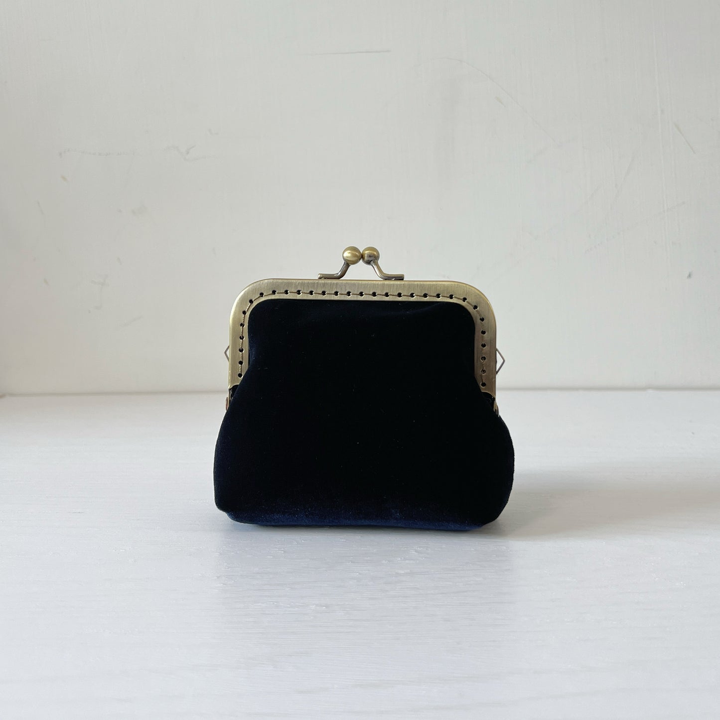 Deep Blue Flannel Velvet Card Purse - Handsewn Kiss Lock Purse