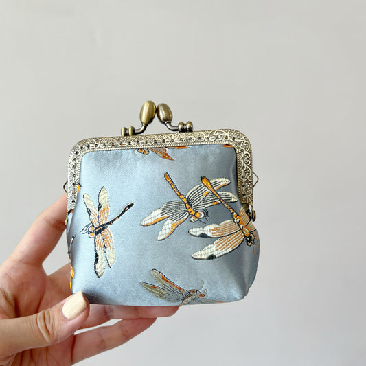 Baby Blue Dragonfly - Handmade Kiss Lock Card Purse