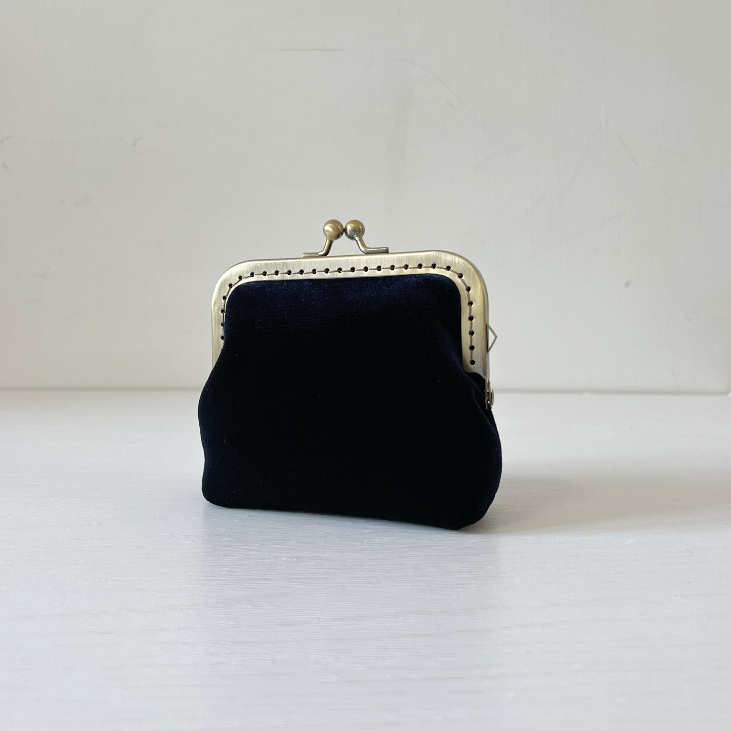 Deep Blue Flannel Velvet Card Purse - Handsewn Kiss Lock Purse