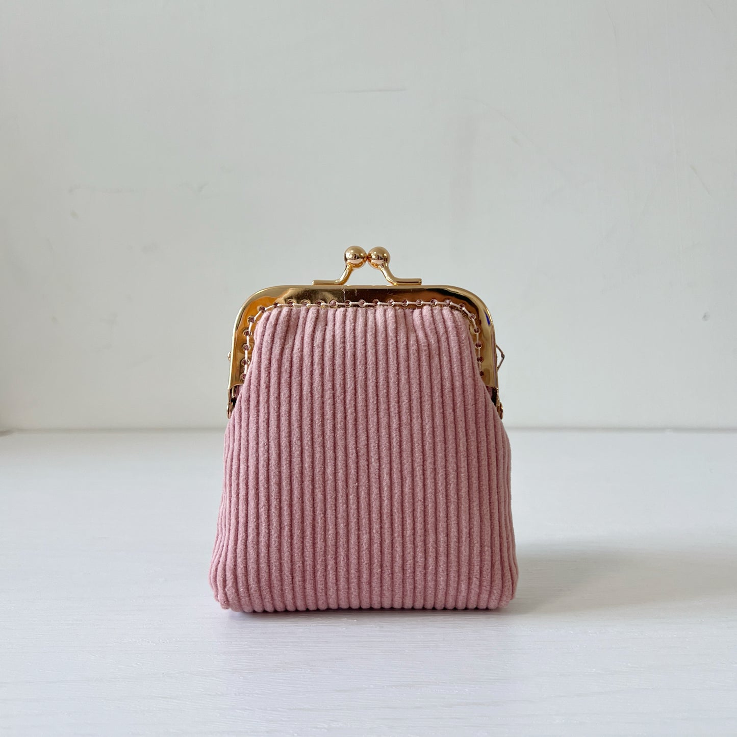 Pink Corduroy Card Purse - Handsewn Kiss Lock Purse