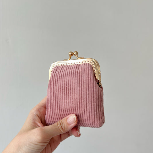 Pink Corduroy Card Purse - Handsewn Kiss Lock Purse