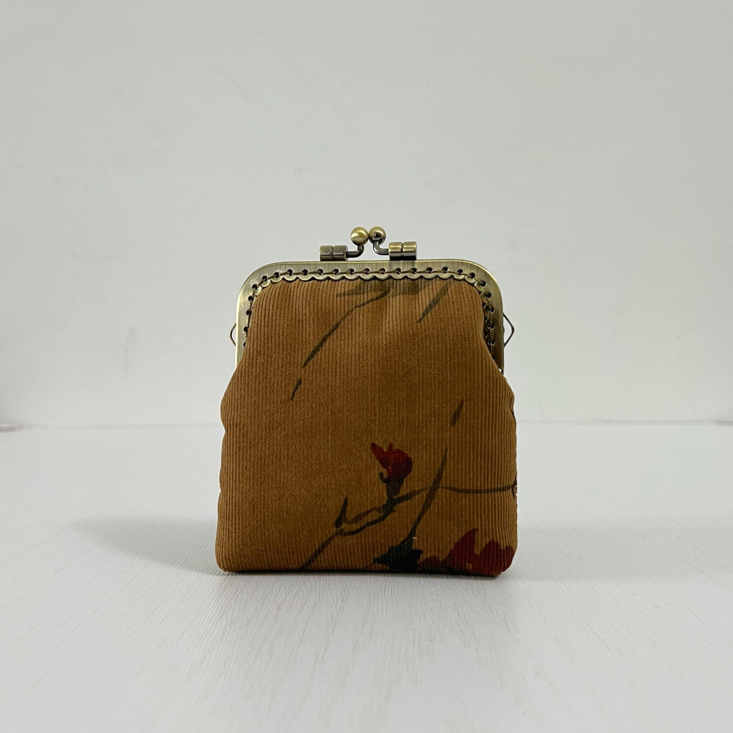 Old Brown Garden Corduroy Card Purse - Handsewn Kiss Lock Purse