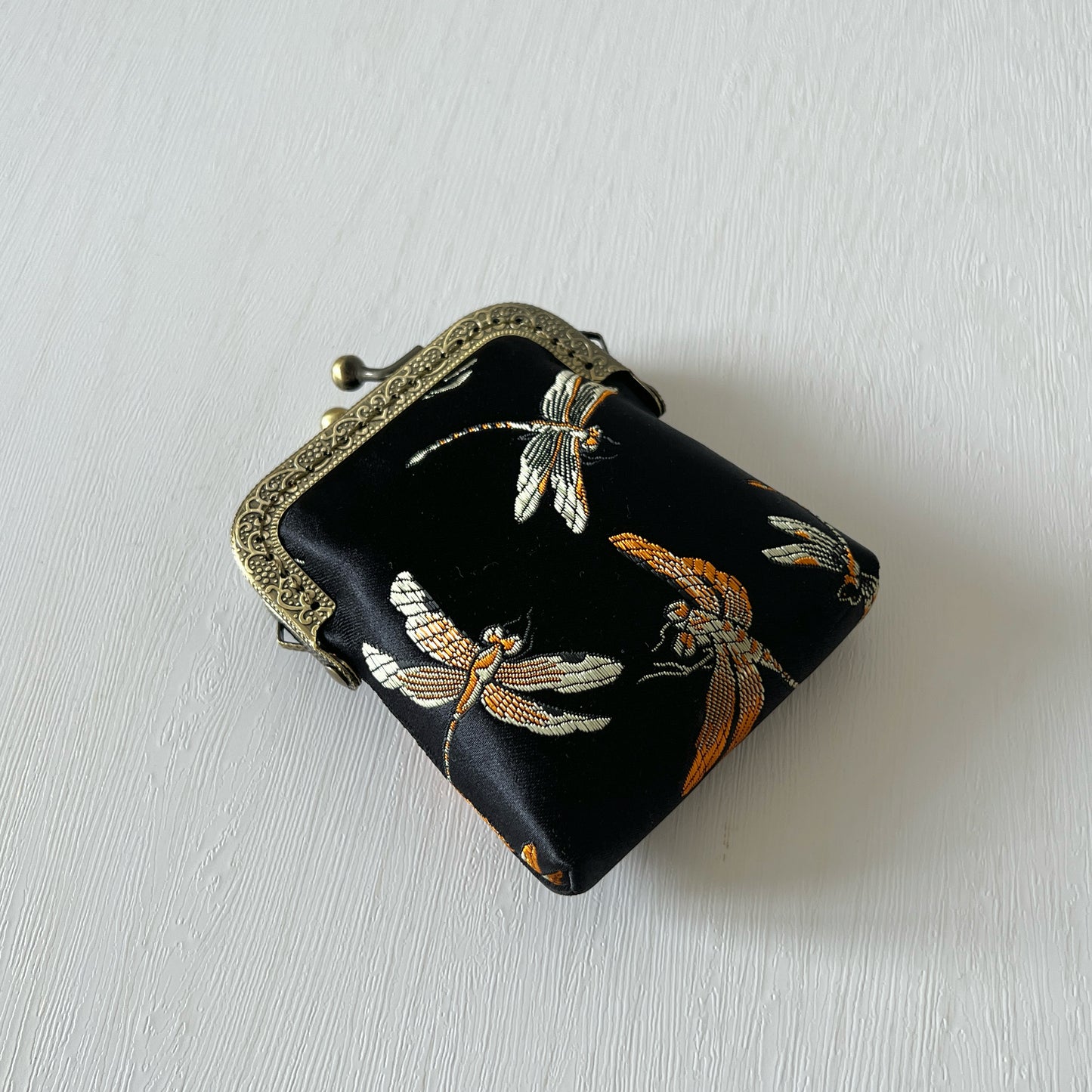 Black Dragonfly - Handmade Kiss Lock Card Purse