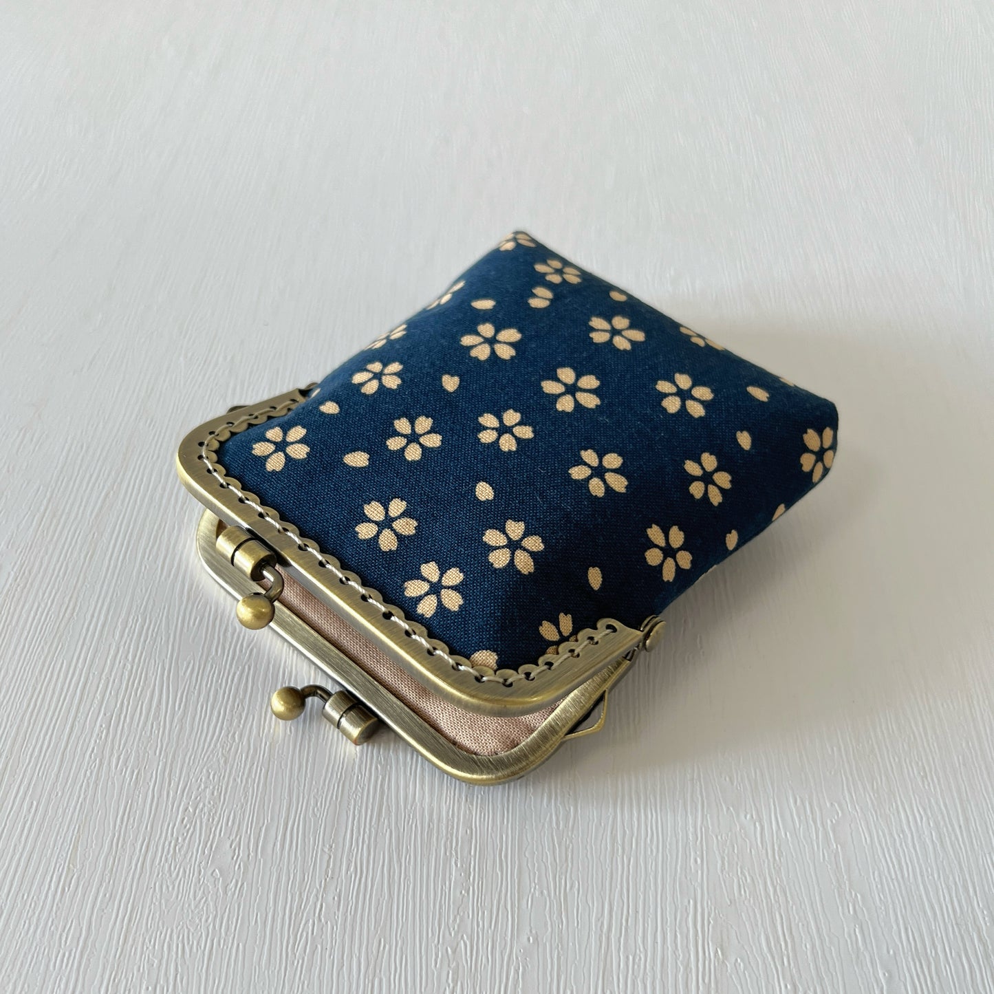 Blue Cherry Blossom - Handsewn Kiss Lock Fabric Purse - Cotton